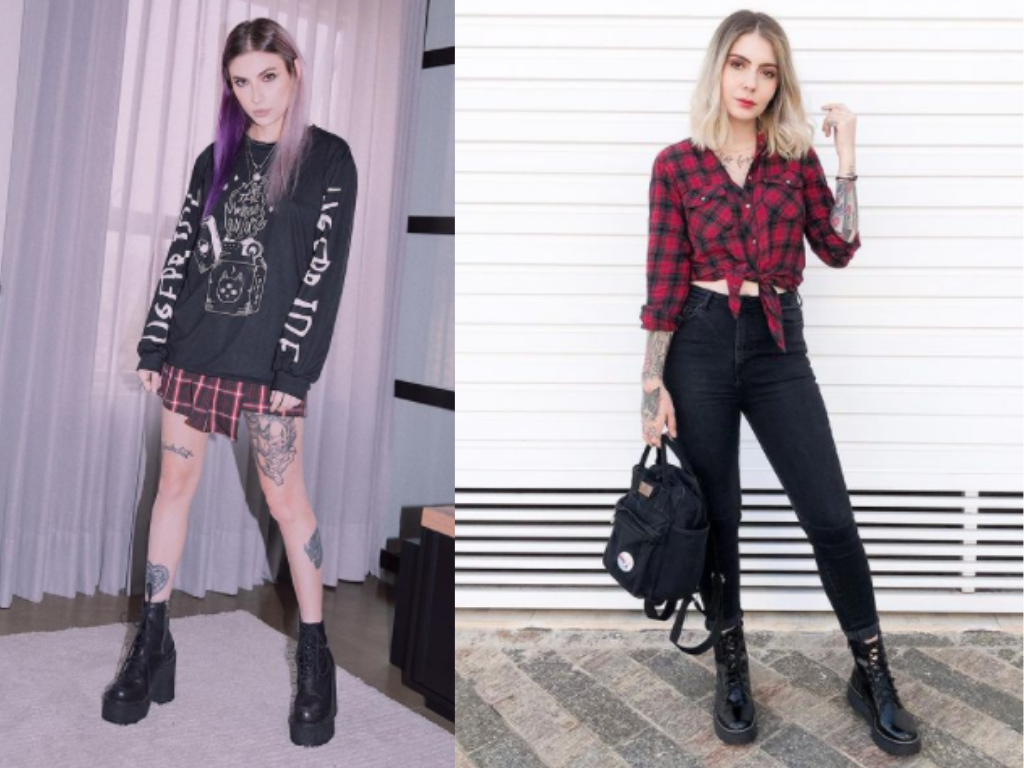 Looks com xadrez e coturnos